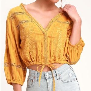 Follow Your Heart Golden Yellow Embroidered Crop Top
